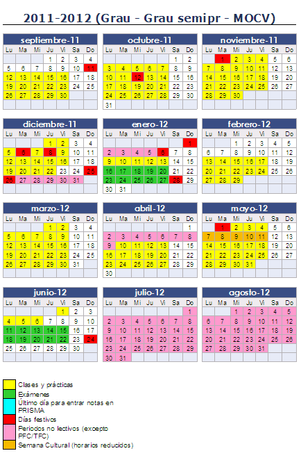 Calendari 2011-12 GOO P, GOO SP i MUOCV