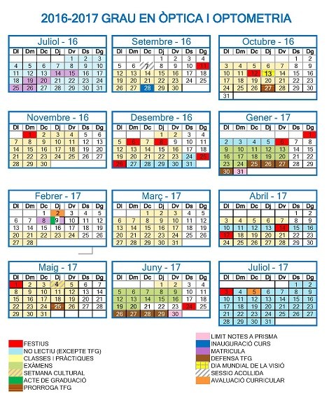 Calendari acadèmic GOO 2016-2017