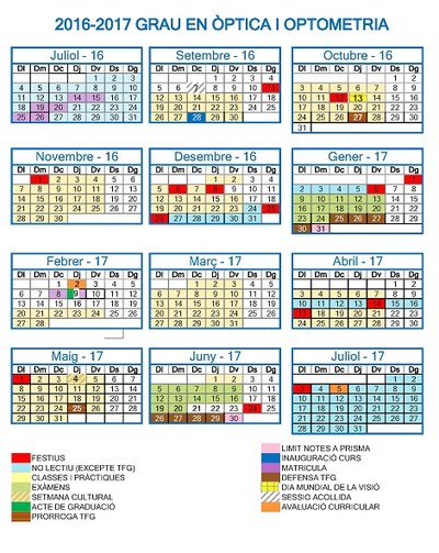 Calendari acadèmic GOO 2016-2017