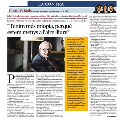 Entrevista del Dr. Donald R. Korb a La Contra: "Tenim més Miopia, perquè estem menys a l'aire lliure"