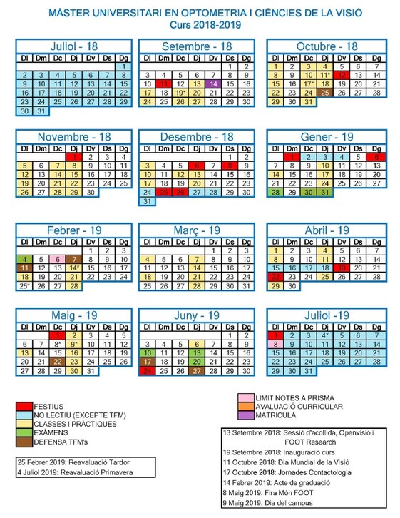 Calendari MUOCV 2018-2019