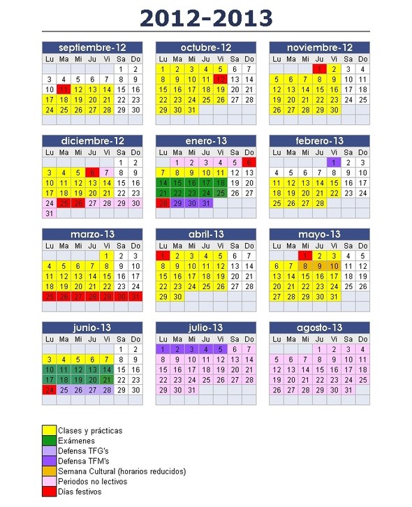 Calendario 2012-13 GOO P, GOO SP, MUOCV