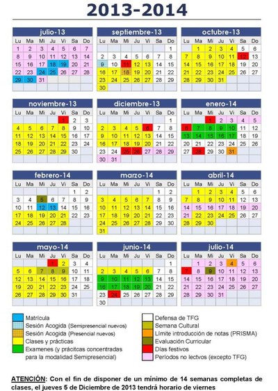 Calendario Grado 2013-2014