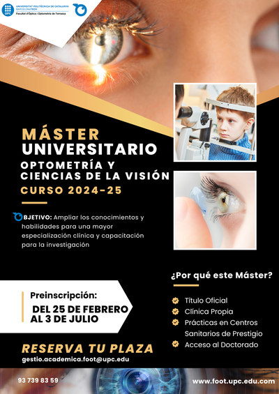 Jornada de Puertas Abiertas del Máster Universitario en Optometría y Ciencias de la Visión (MUOCV): 3 de Junio a las 21:00h